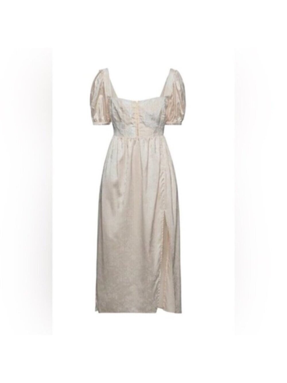 For Love & Lemons Cream Square Neck Wedding Dress Puff Sleeve Brocade Cottage